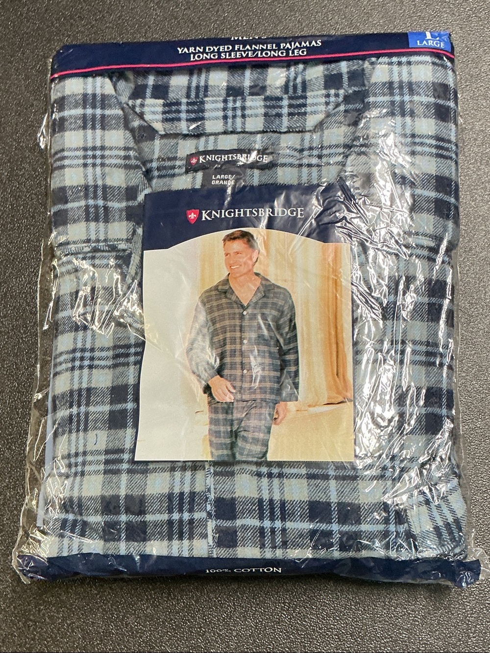 Knightsbridge Men's Navy & Light Blue Plaid Flannel Pajama Set